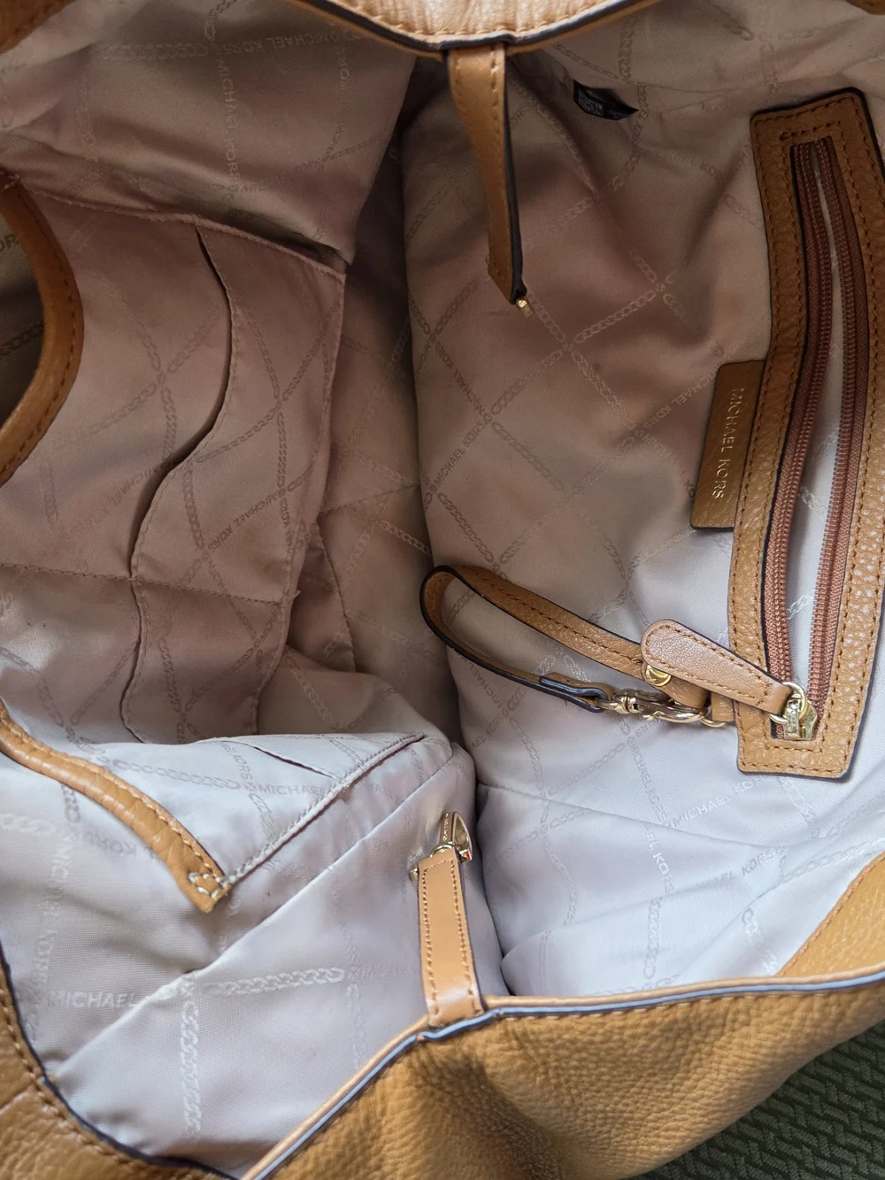 Michael Kors Cognac Pebbled Leather Shoulder Bag with Gold Hardware